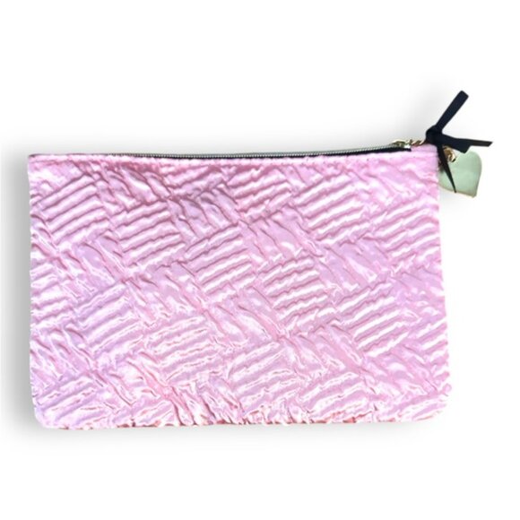 Pink Satin Textured Mini Zip Up Cosmetic Bag - Picture 2 of 4